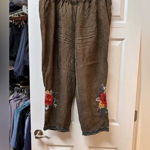 Johnny Was boho embroidered elastic waist pants
